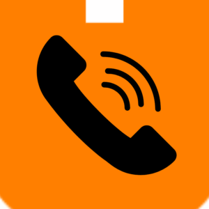 An organge coloured U with a black telephone in the centre