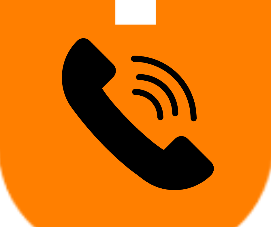 An organge coloured U with a black telephone in the centre