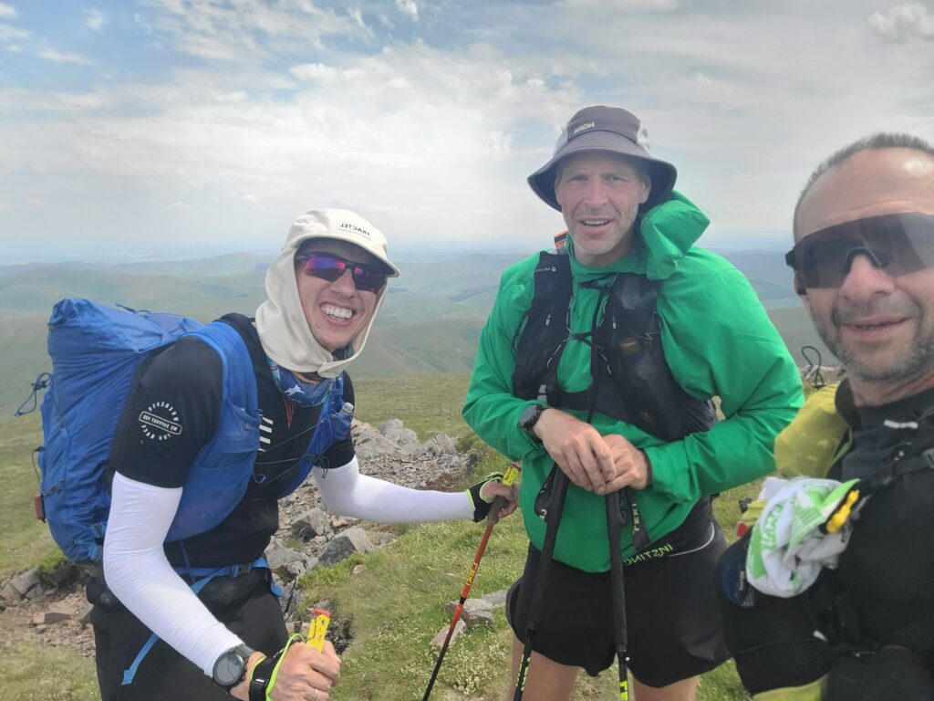 Tim, Mike and myself on the Spine Summer 2025 in 28 degrees with little to no water. The technical fabrics were a life saver in restricting water loss. 